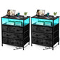 3-Drawer LED Nightstand Set 2 with Charging Station, Black | Engineered Wood and Steel, 2 AC and 2 USB ports, 24 Inch Wide, RGB App Control, Fabric Drawers, Open Storage Shelf - color: Black, 2 Pack