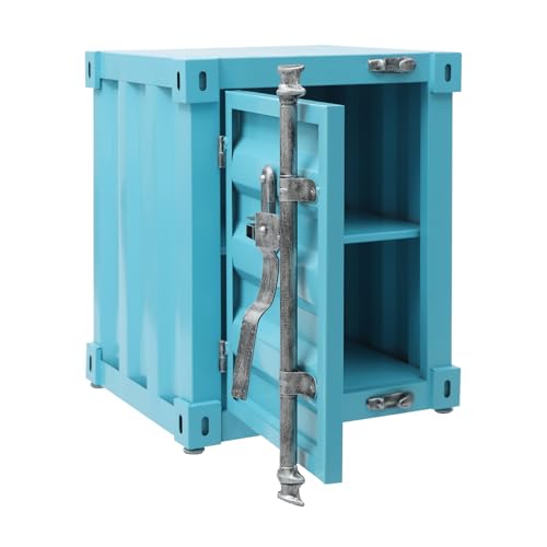Industrial Style Container Cabinet, Iron Bedside Table with Lock, Shipping Container Style End Table, Wrought Iron Container Side Table for Living Room Bedroom Office (Blue) - color: Blue