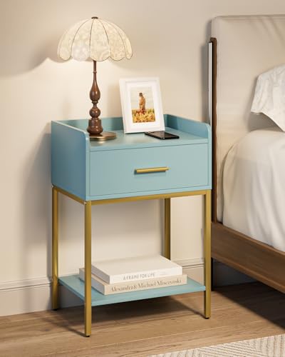 Nightstand,Modern Bedside Table Night Stand with Storage Drawer and Open Shelf,Small End Side Table for Bedroom,Living Room,Blue - color: Blue