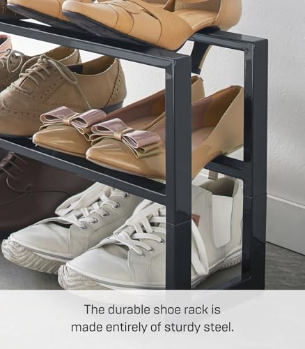 YAMAZAKI Home Expanding Shoe Rack, Metal, Adjustable Steel One Size Black - color: Black, size: Double