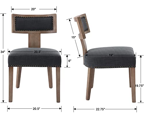 RIVOVA Mid Century Modern Dining Chairs Set of 4 Linen Fabric Upholstered Kitchen Side Chairs with Nailhead Trim, Modern Kitchen Armless Solid Wood Dining Chairs, Charcoal - color: Charcoal Nailhead
