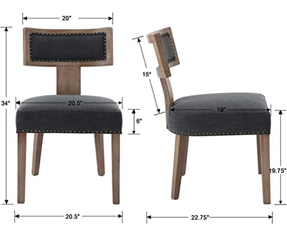 RIVOVA Mid Century Modern Dining Chairs Set of 4 Linen Fabric Upholstered Kitchen Side Chairs with Nailhead Trim, Modern Kitchen Armless Solid Wood Dining Chairs, Charcoal - color: Charcoal Nailhead