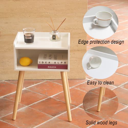 MaxSmeo White Nightstand, Small Bed Side Table for Small Spaces,Mid Century Modern Nightstand End Table with Storage and Solid Wood Legs for Bedroom Living Room(White) - color: White