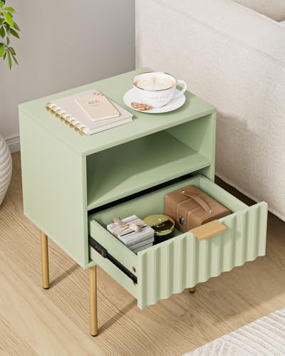 Night Stand,Modern Bedside Table with Drawer and Shelf,Green Night Stand with Gold Frame,Small Side Table for Bedroom,Living Room - color: Green