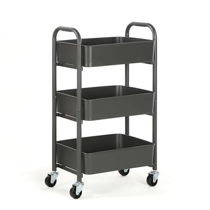 SunnyPoint 3-Tier Delicate Compact Rolling Metal Storage Organizer - Mobile Utility Cart Kitchen/Under Desk Cart with Caster Wheels (Gray, 15.35" X 10.24" X 26.8"H) - color: Grey