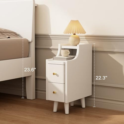 Narrow Nightstand with 2 Drawers,White Nightstand,Bedside Table,Solid Wood Modern Bedside Table for Bedroom,Study,Toilet - color: White, size: 15.75"D x 7.87"W x 22.32"H(2 Drawers)