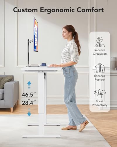 HUANUO Electric Small Standing Desk, Whole Piece Desktop, Adjustable Height Computer Desk, 4 Height Memory Settings, Sit Stand Up Desk for Home Office, 35" x 20", White - size: 35" X 20"
