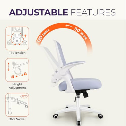NEO CHAIR Office Desk Gaming Ergonomic Computer Chair with Lumbar Back Support Adjustable Height Swivel Rolling Wheels Flip-up Arms Mesh Chair for Home Vanity (Purple) - color: Purple