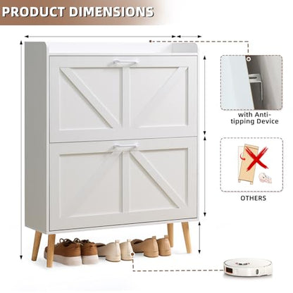 LEYAOYAO Shoe Cabinet Storage for Entryway with 2 Flip Drawers Rack Narrow Organizer Slim Hidden Wood Shoe Cabinet Furniture White - color: White