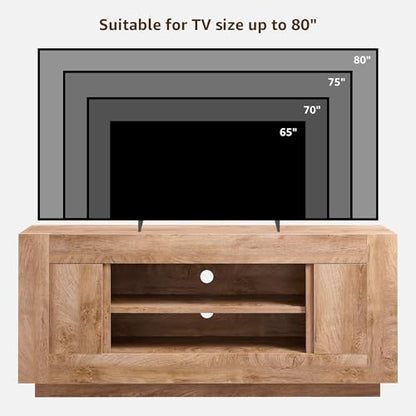 OKD Modern 70" TV Stand, Entertainment Center for TVs Up to 80", Media Console with Large Open Storage & Side Cabinets, Thick Wood Design for Living Room, Light Knotty Oak - color: Light Knotty
