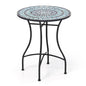 Giantex 24 Inch Patio Bistro Table, Mosaic Round Table w/Ceramic Tile Tabletop, Heavy-Duty Metal Structure, Outdoor Dining Table for Backyard, Garden, Porch (Blue & Black (Sun Pattern)) - color: Blue & Black (Sun Pattern)