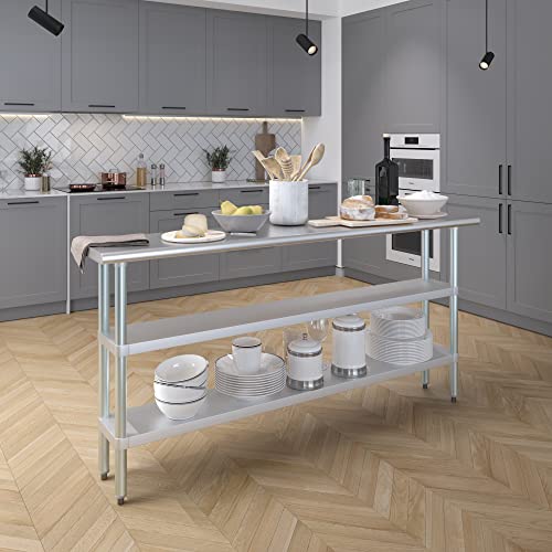 Stainless Steel Work Table with 2 Shelves | Metal Utility Table | Commercial & Residential NSF Utility (Stainless Steel Table with 2 Shelves, 72" Long x 14" Deep) - size: 72" Long x 14" Deep