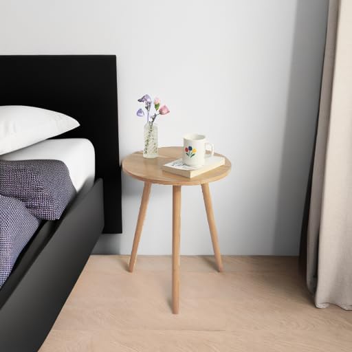 AWASEN Side Table Round, Small Accent Table Nightstand Modern End Table for Living Room Bedroom Office Small Spaces, 15.7''Dia x 19.69''H(Natural Walnut) - color: Natural Walnut