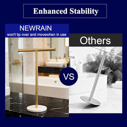 Hand Towel Holder, NEWRAIN Countertop Hand Towel Holder Stand, Stainless Steel Free Standing Hand Towel Rack with Heavy Marble Base, for Bathroom Kitchen & Counter top, Brushed Gold - color: Brushed Gold, style: 1-Tier