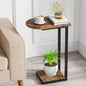 Hosfais Side Table Small End Table, C-Shaped Wood Sofa Table with Metal Frame for Living Room, Bedroom, Small Spaces (Rustic Brown) - color: Rustic Brown, size: Curved
