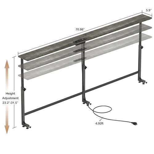 Faesun 70.9 Inch Behind Couch Table, 24"-32" Adjustable Height Range, Behind The Couch Table with Outlet, Adjustable Console Table, Narrow Long Sofa Table, for Living Room, Gray - color: Grey, size: 70.9"w x 5.9"d (C-shaped)
