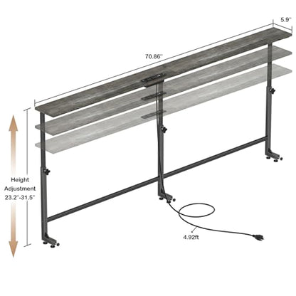 Faesun 70.9 Inch Behind Couch Table, 24"-32" Adjustable Height Range, Behind The Couch Table with Outlet, Adjustable Console Table, Narrow Long Sofa Table, for Living Room, Gray - color: Grey, size: 70.9"w x 5.9"d (C-shaped)