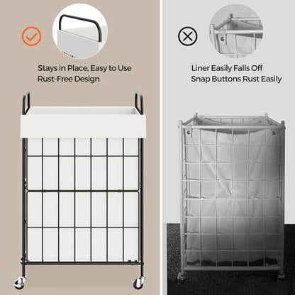 60L Slim Laundry Hamper with Wheels, Laundry Basket with Liner Bag | Lockable Rolling Casters; Reinforced Steel Frame; Breathable Fabric Construction; Space-Efficient Design - color: White, size: 60L-1 Section