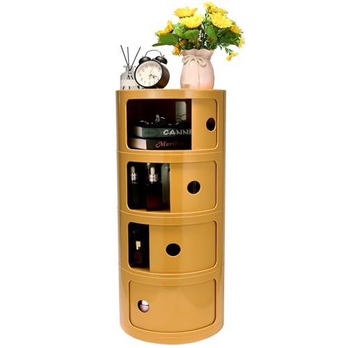 4-Tier Round Bedside Table, Narrow Storage Cabinet, Small Stylish Storage Cabinet, no Installation Required, Suitable for Living Room and Bedroom, Small Space - color: Yellow, size: 4 Tier