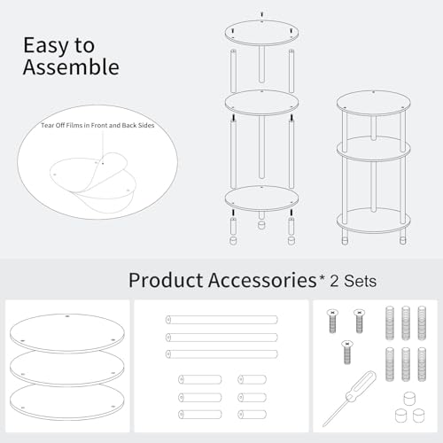 Clear Round Acrylic Side Table Set of 2 for Small Spaces, 11.81" L x 11.81" W x 24.6" H, 3 Tier Small Drink End Table Nightstand, Minimalist Bedside Table for Living Room, Bedroom, Bathroom - size: 3 Tier 2-Pack (24.6"H)