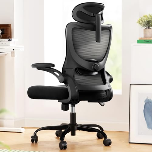 Marsail Ergonomic Office Chair: Office Desk Chair with High Back Mesh and Adjustable Lumbar Support Rolling Work Swivel Task Chairs with Wheel 3D Armrests and Headrest - color: Black