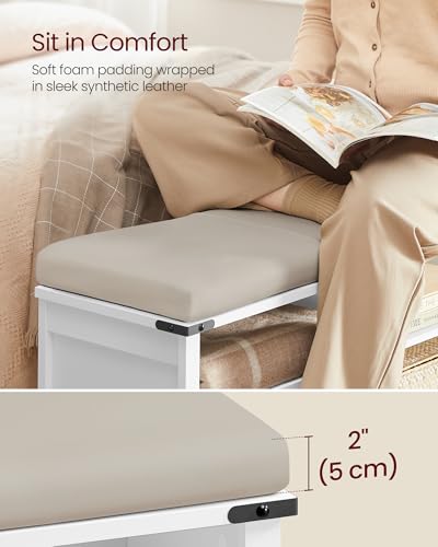 VASAGLE LIRY Collection - Shoe Storage Bench with Removable Cushion, Shoe Rack with Padded Seat, Entryway Bench with 6 Open Compartmens, Adjustable Shelves, Cloud White ULSB105W01 - color: Cloud White, size: 12.2"D x 40.2"W x 20"H