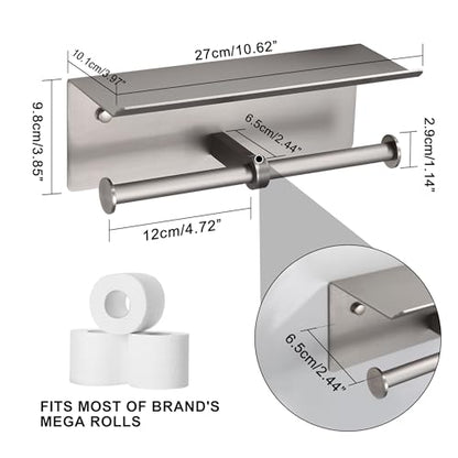 Brushed Nickel Toilet Paper Roll Holder with Shelf Wall Mounted for Bathroom (Brushed Nickel, Double Head) - color: Brushed Nickel
