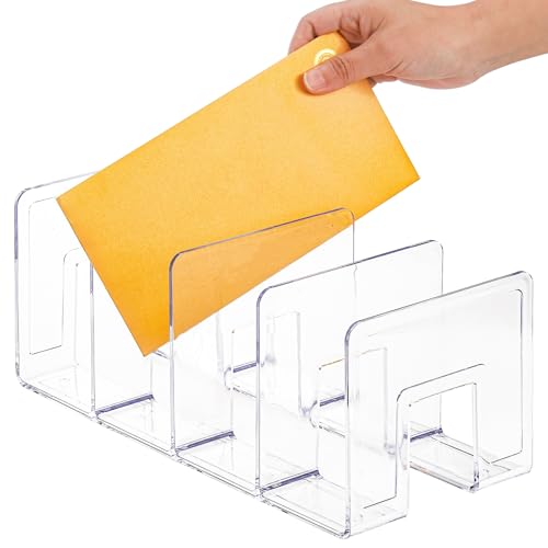 Lawei 4 Pack Acrylic File Sorter, 4-Section Clear Desktop File Folder Holder Organizer, Thick Office Storage Stand Rack for Book, Envelopes, Mail, Document, Notebook, Binder, Purse, Clutch Divider