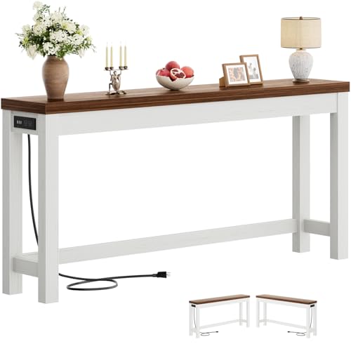 Cyclysio 63" Console Tables for Entryway, Long Console Tables for Living Room, Behind Couch Table, Sturdy Wood Support Farmhouse Entryway Table with 3AC+2USB Charging‌ Station, Rustic Oak - color: Rustic Oak, size: 63 inch