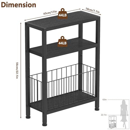 Heybly Small Narrow Side Table for Small Space, Thin Bedside TableHET007BK1 | Thin Bedside Table with Storage Basket, Slim Nightstand, Couch Table for Living Room, Bedroom, Study, Balcony, Black - color: Black-diy Basket