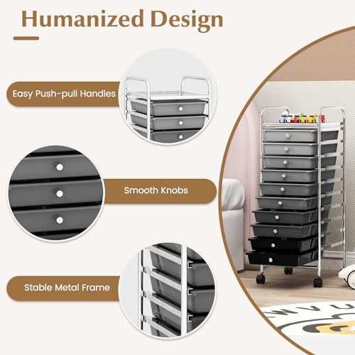 DREAMADE Rolling Cart with Storage Drawers, Utility Cart with Removable Plastic Drawers, Lockable Wheels, Art Cart for Classroom Organization Art Supplies Office Scrapbook (10 Drawers, Mixed-black) - color: Mixed-black, style: 10 Drawers