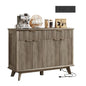 QUW Fluted Buffet Sideboard Cabinet with Storage, 47.2" Kitchen Cabinet with Drawers and Adjustable Shelves, Modern Coffee Bar with Charging Station, for Dining Room, Living Room, Grey
