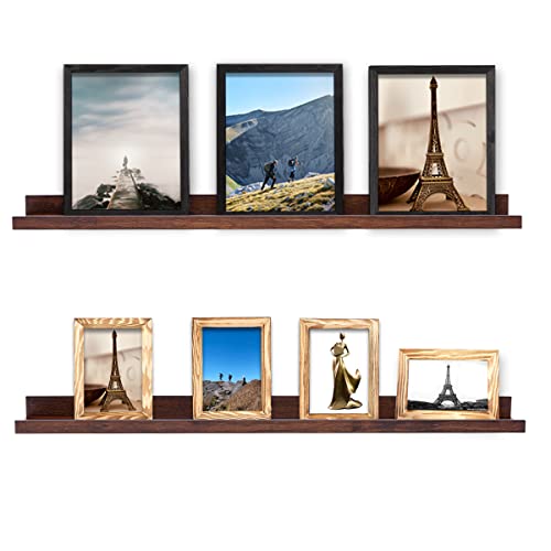 AZSKY 48 Inch Long Floating Shelves for Wall Large Picture Ledge Walnut Photo Ledge Wall Shelf Bookshelf for Home Decor Bathroom Kitchen Spice Rack Gallery Kids Book - color: Deep Walnut, size: 48in set 2