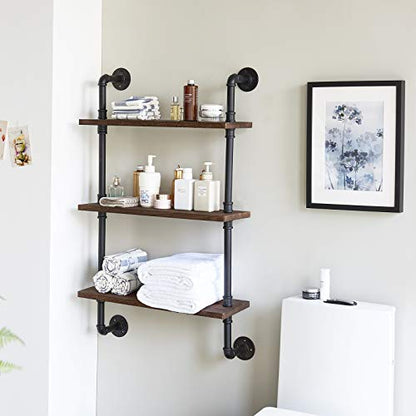 IBUYKE 3-Tiers Industrial Pipe Shelves, Pipe Floating Shelves RF-TM003 | Rustic Wall Mount Bookcase,Metal Bracket Storage Wall Shelf for Bedroom, Kitchen - size: 3 Tier