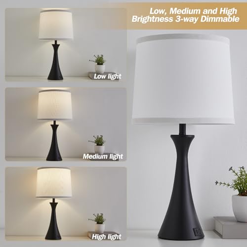 Touch Lamp for Living Room Bedroom, 21" Table Lamps Set of 2 with USB C+A Ports and White Lamp Shades, Touch Bedside Lamps for Nightstand with 3 Way Dimmable, 2 LED Bulbs Included - color: Black & White Shade