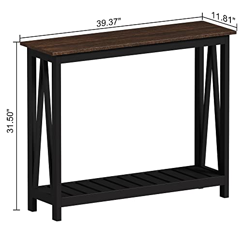 ChooChoo Console Table for Entryway Sofa Tables Living Room Farmhouse, Hallway Foyer Table Narrow with Shelf, Black - color: Black, size: 11.8"d X 39.4"w X 31.5"h