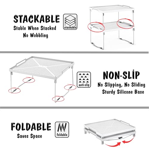 ums Kitchen Shelves Cabinet Organizer, Stackable Freezer Rack, Cupboard Box Organizer, Shelf Riser, Usable Storage Rack for Spice, Fridge Shelf Riser, (12x11 inch), Pack of 2