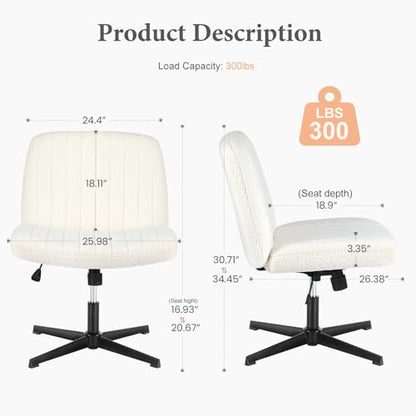 OLIXIS Criss Cross Chair, Vanity Chair, Home Office Desk | Cute Furry Teddy Fleece, Height Adjustable, Armless Wide Seating for Bedroom Student Study Room, Teddy Beige No Wheel - color: Teddy Beige No Wheel
