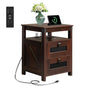 WLIVE Nightstand with Charging Station, Farmhouse End Table, Bed Side Table with 2 Storage Drawers and Open Shelf, Wood Rustic Nightstands for Bedroom, Espresso | Charging Station(2AC+2USB), Farmhouse Design (Cut-out Grills)，Storage(2 Drawers +1 Shelf), E