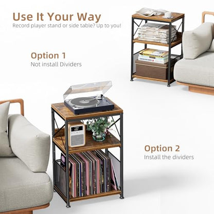 Simple Trending Record Player Stand, Turntable Stand with Vinyl Storage Holds Up to 200 Albums, Record End Table for Living Room, Rustic Brown - size: Upgraded Model