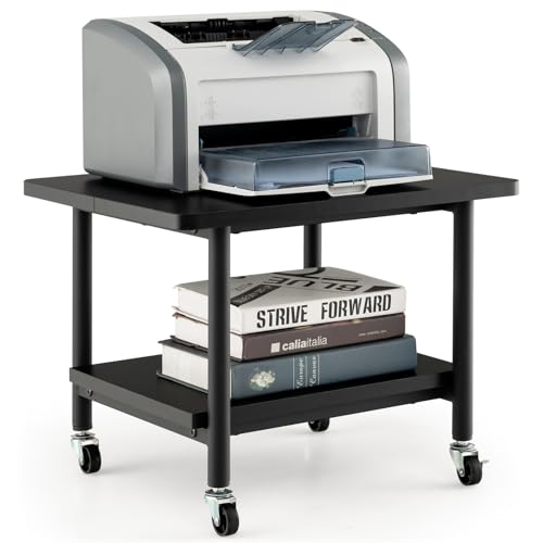 Tangkula Printer Stand with Storage, Under Desk Printer Table with 4 Wheels & Locking Mechanism, 2-Tier Rolling End Table Storage Rack for Bedroom, Living Room, Study - color: Black