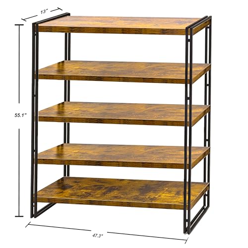 47" 5-Tier Bookshelf Rustic Wood and Metal Industrial Bookshelf for Home Office, Bedroom, Kitchen, Bathroom (Rustic Brown, 5-Tier) - color: Rustic Brown, size: 5-Tier