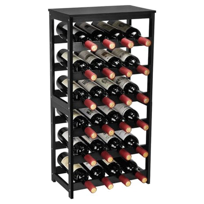 Wine Rack 24-Botttle Freestanding Floor, 6-Tier Wine Rack Shelf with Table Top, Bamboo Display Wine Storage Shelves Kitchen Bar Dining Room Living Room, Black - color: 6 Tier Black