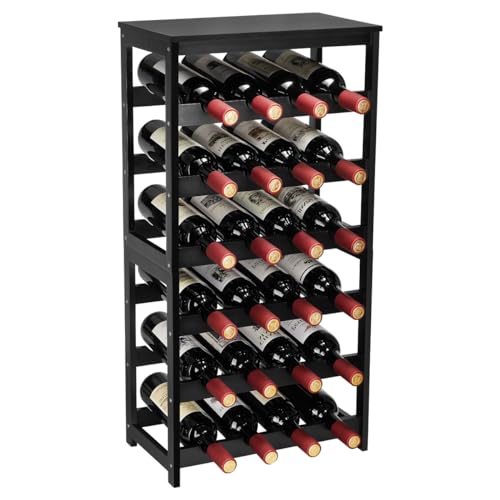 Wine Rack 24-Botttle Freestanding Floor, 6-Tier Wine Rack Shelf with Table Top, Bamboo Display Wine Storage Shelves Kitchen Bar Dining Room Living Room, Black - color: 6 Tier Black