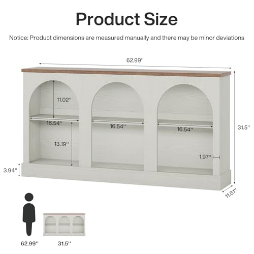 Tribesigns Farmhouse Console Table, 63-Inch Long Entryway Table with 3 Tier Storage, Wooden Rectangular Sofa Table Behind The Couch for Entrance, Hallway, Living Room, Off-White and Brown - color: Off-white and Brown