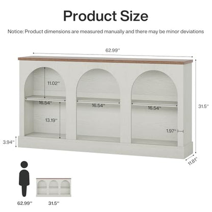 Tribesigns Farmhouse Console Table, 63-Inch Long Entryway Table with 3 Tier Storage, Wooden Rectangular Sofa Table Behind The Couch for Entrance, Hallway, Living Room, Off-White and Brown - color: Off-white and Brown