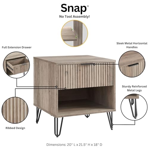 BROVAVE Sturdy Metal Legs Bedside Stand, Nightstand with Textured Drawer, Accent Table for Bedroom for Indoor use, Grey - color: Grey