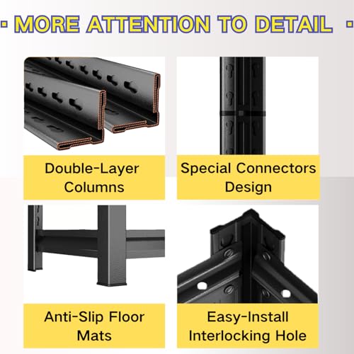 Garage Shelving, Heavy Duty Storage Shelves, Adjustable Boltless Units | Metal Shelving with Double Layer Posts, Industrial Steel Shelving for Garage Basement Warehouse Kitchen, Black, 72H*35W*16D - size: 35W*72H*16D-5T