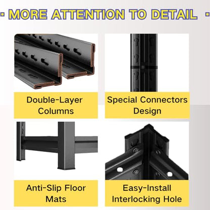 Garage Shelving, Heavy Duty Storage Shelves, Adjustable Boltless Units | Metal Shelving with Double Layer Posts, Industrial Steel Shelving for Garage Basement Warehouse Kitchen, Black, 72H*35W*16D - size: 35W*72H*16D-5T