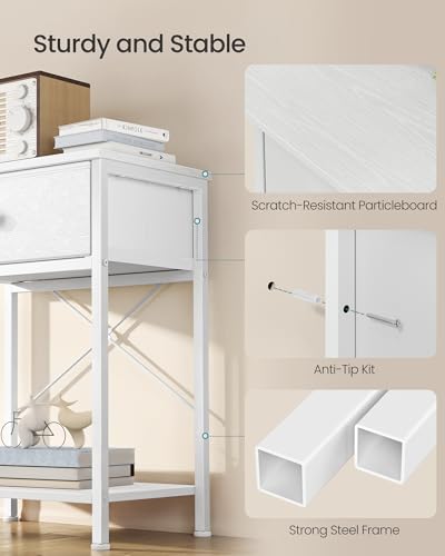 SONGMICS Bedside Table with Drawer, Nightstand with Lower Shelf | Side End Table for Bedroom, Living Room, Cloud White, BELLAH Collection, ULGS101W101S - color: Cloud White, style: 1 Drawer-1Pc